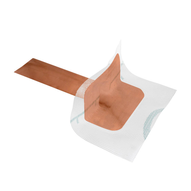 Angular liquid drain for balconies with fiberglass mesh and section 57 mm X 48 mm - copper